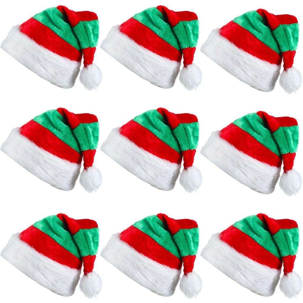 9088 9 Pcs Christmas Elf Hat Xmas Beanie Adult Santa Hats for Christmas